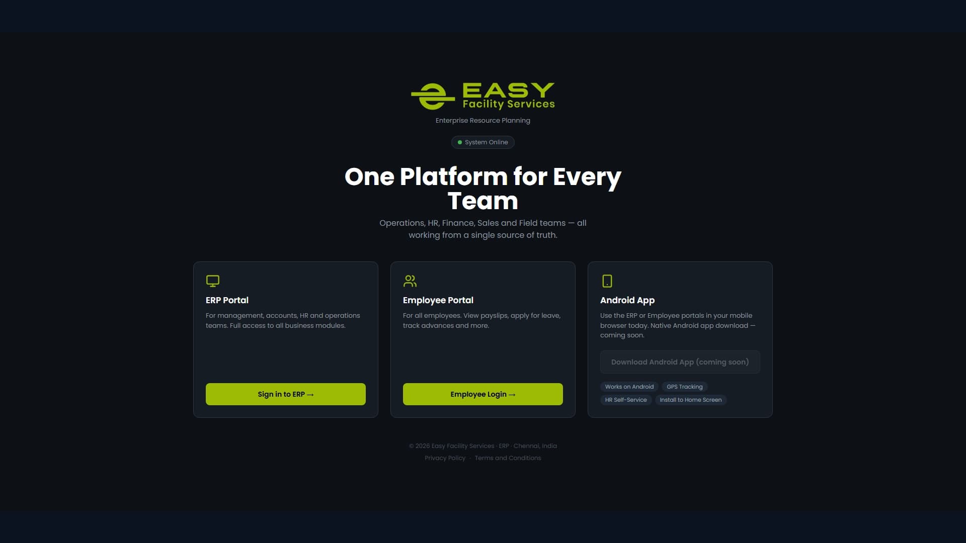 EFS Portal — ERP system screenshot